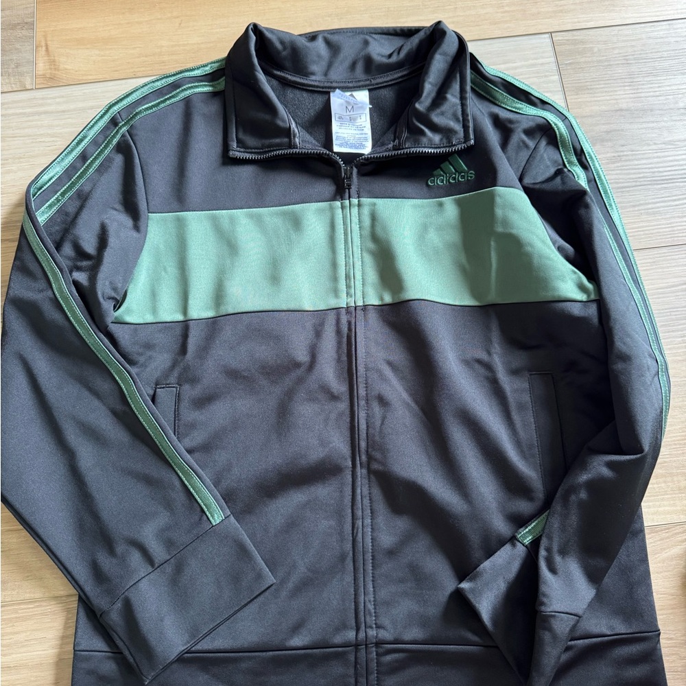 Adidas Black and Green Lightweight Track Jacket